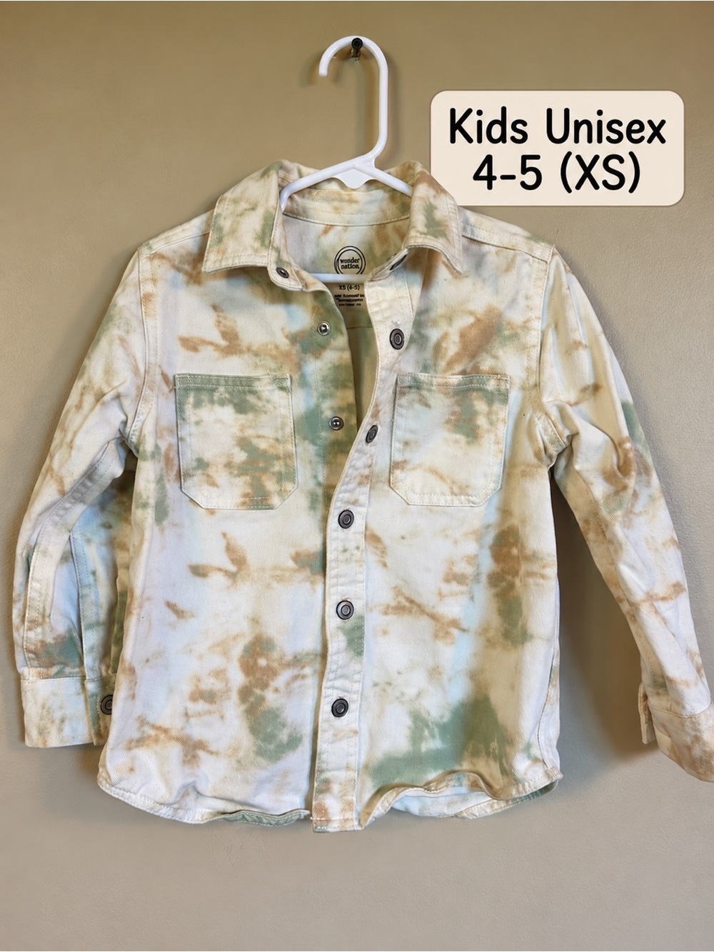 wonder nation Tie-Dye Jean Jacket - White, Green & Tan Wash